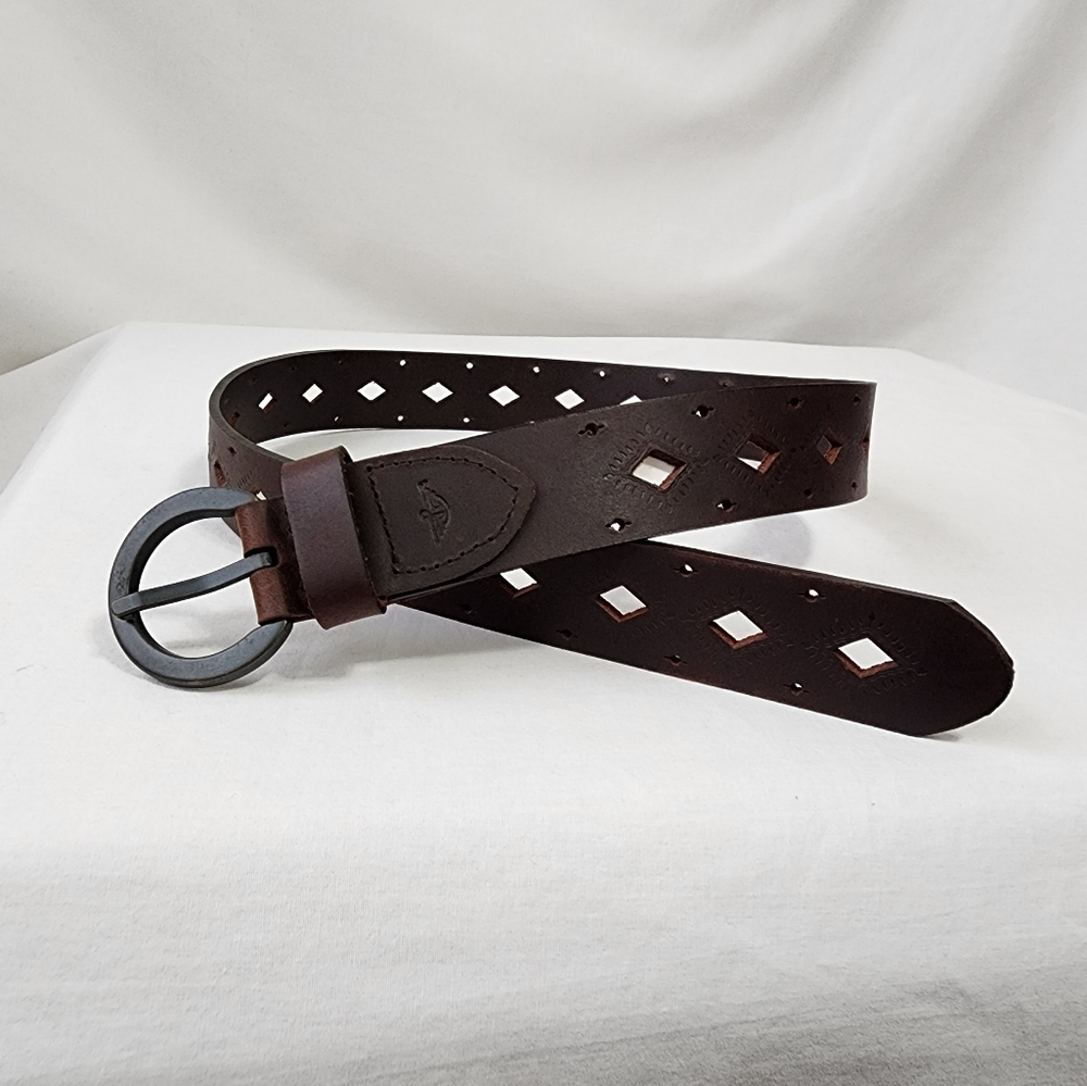 Dockers Brown Genuine Leather Belt Die Cut Diamond Coastal Cowgirl Western Boho